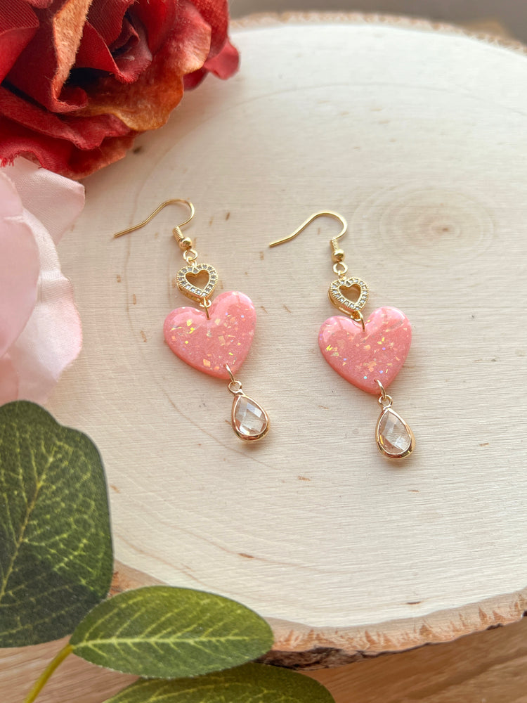 Pink Opal Heart Dangles