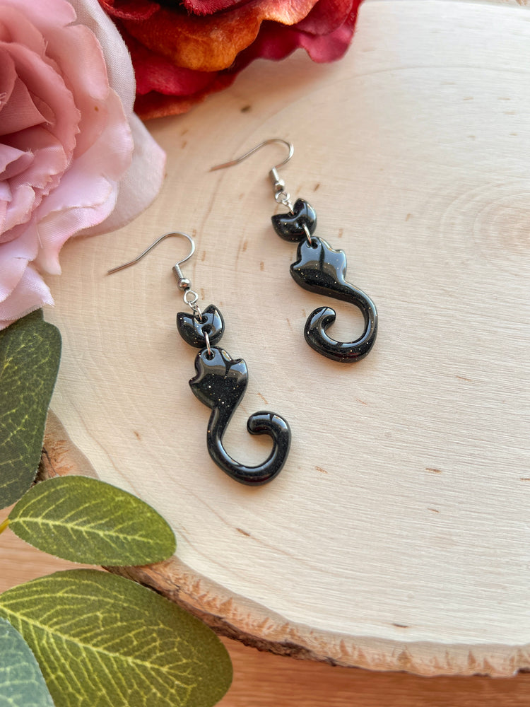 Abstract Black Cat Earrings