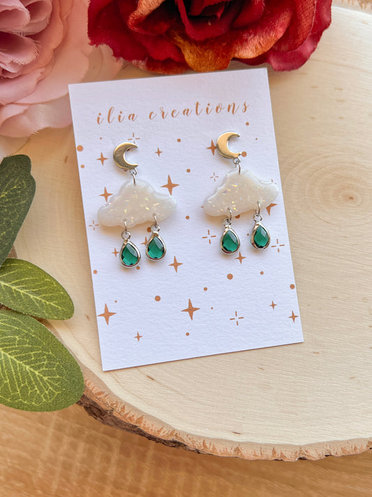 Silver Moon Clouds with Emerald Teardrops