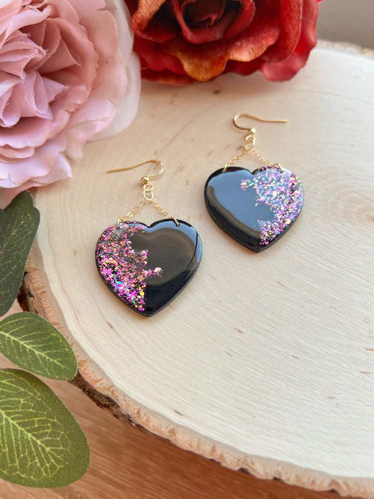 Black Puzzle Heart Dangles