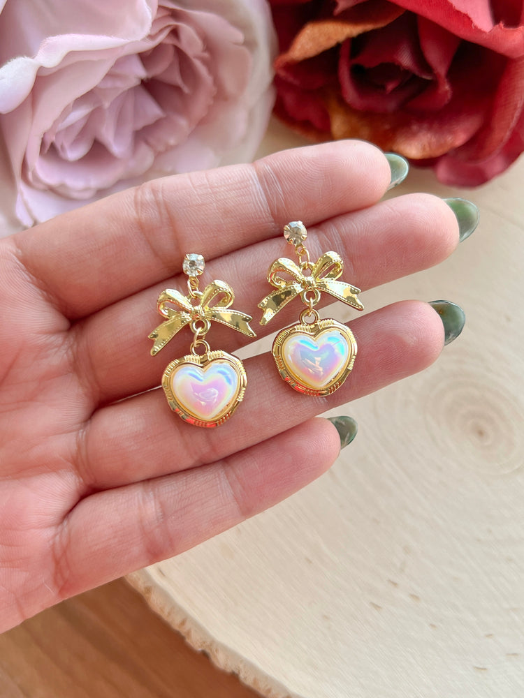 Bow & Pearl Heart Studs