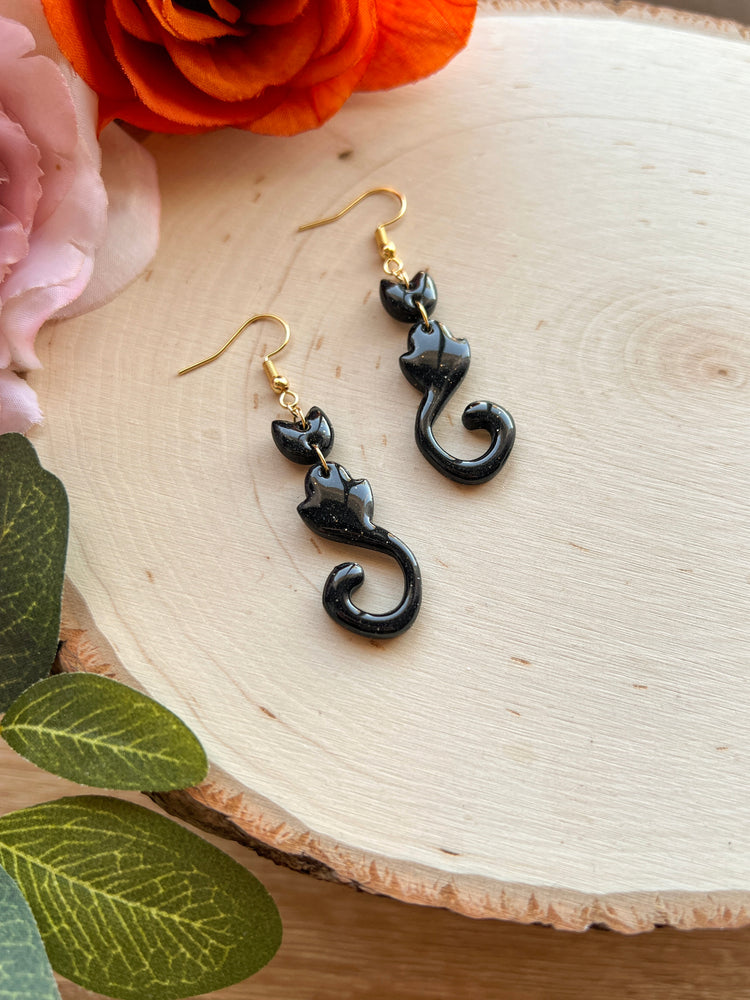 Abstract Black Cat Earrings