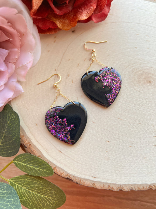 Black Puzzle Heart Dangles