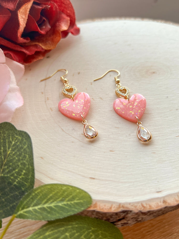 Pink Opal Heart Dangles