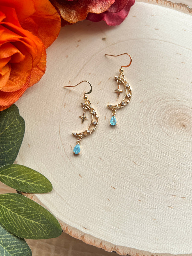 Moon & Blue Teardrop Dangles