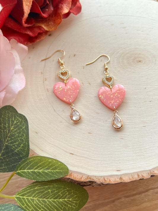 Pink Opal Heart Dangles