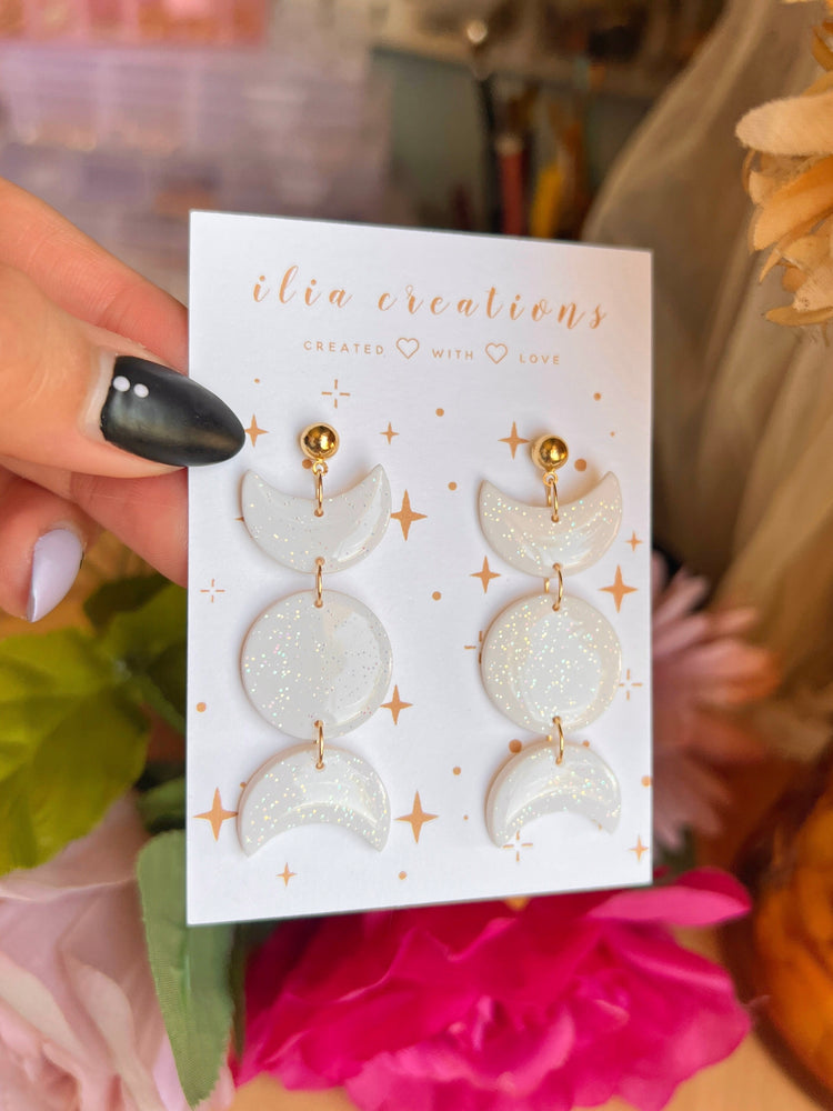 Sparky White Moon Phase Earrings