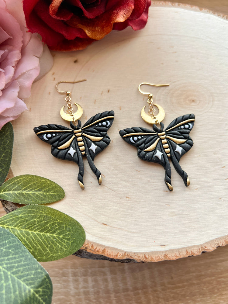 Sparkly Black Moth Earrings