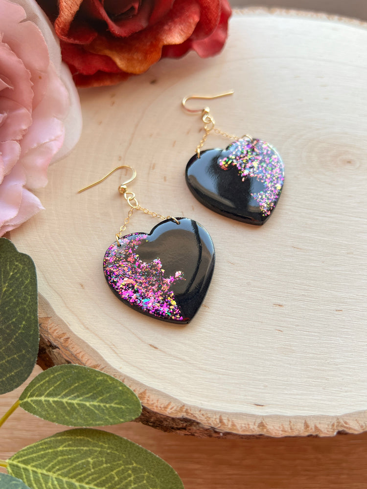 Black Puzzle Heart Dangles