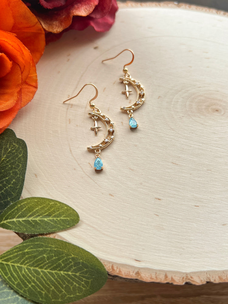 Moon & Blue Teardrop Dangles