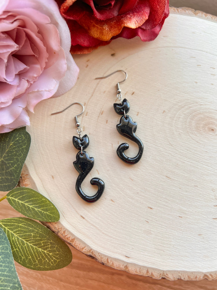 Abstract Black Cat Earrings