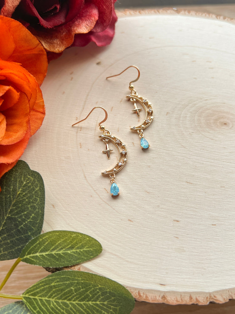 Moon & Blue Teardrop Dangles