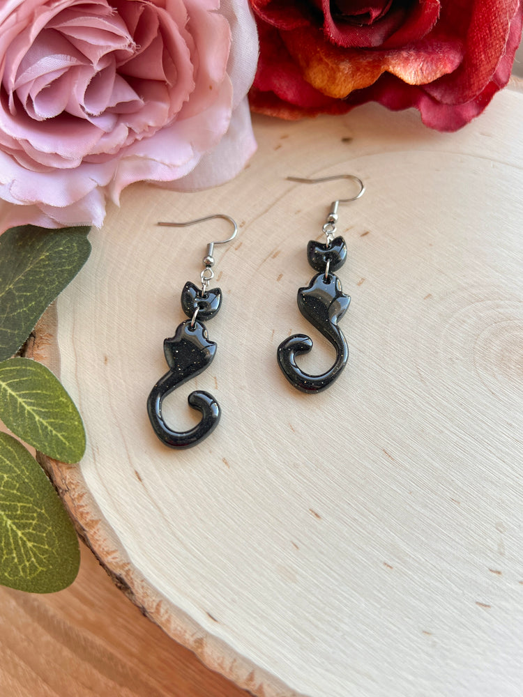 Abstract Black Cat Earrings