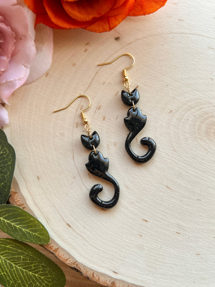 Abstract Black Cat Earrings