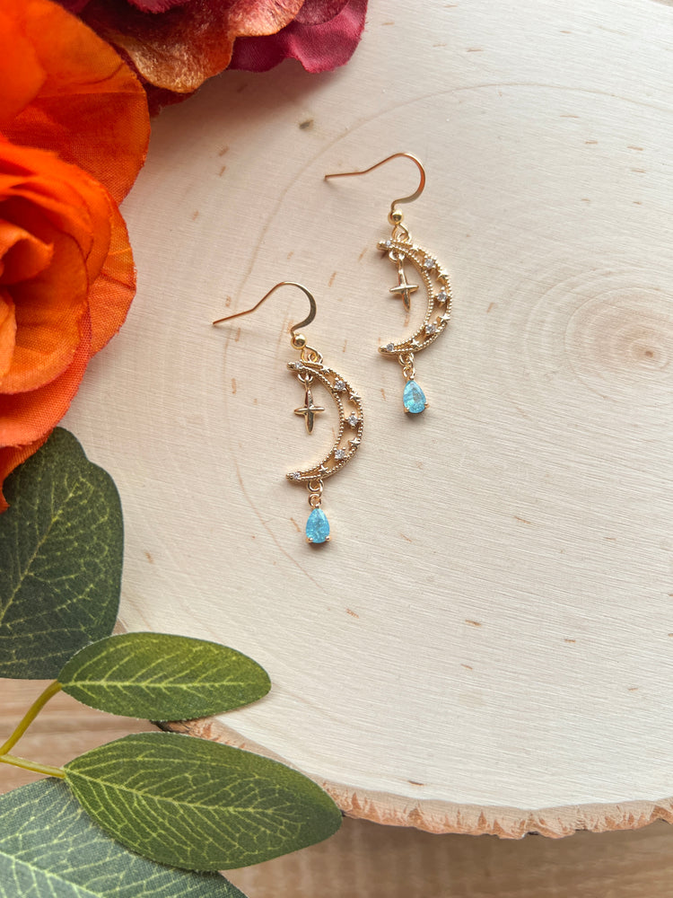 Moon & Blue Teardrop Dangles