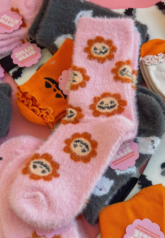 Floral Jack-o’-lantern  Fuzzy Socks