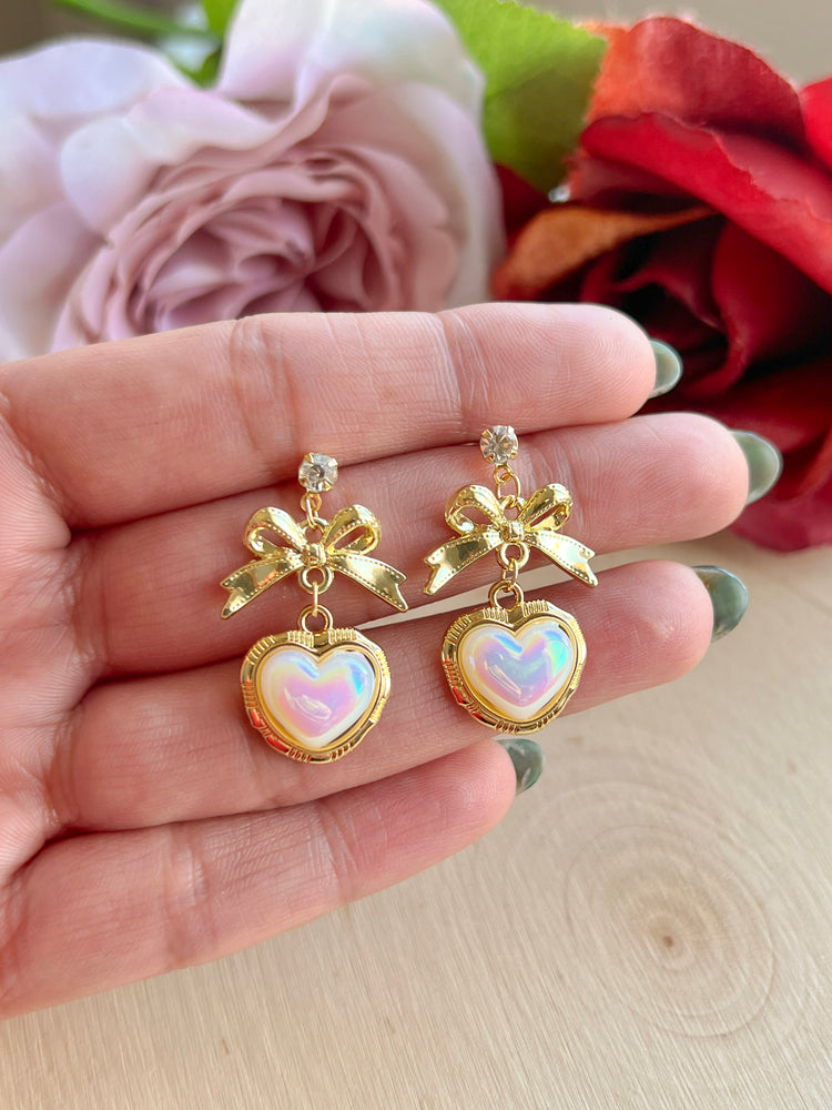 Bow & Pearl Heart Studs