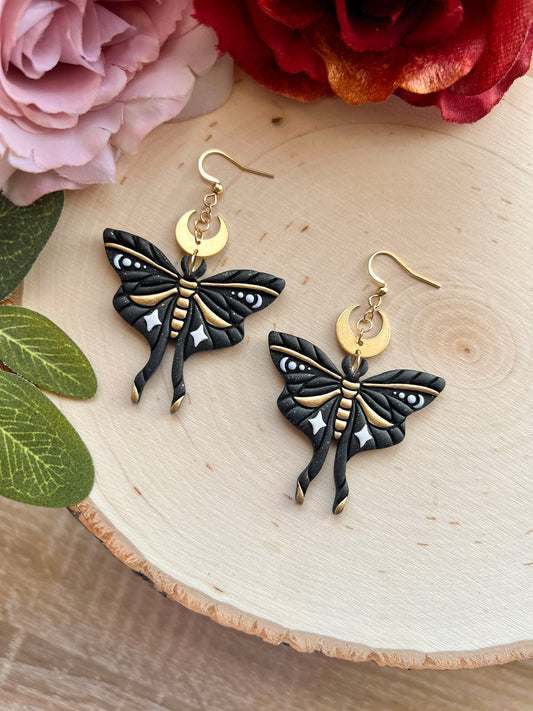 Sparkly Black Moth Earrings