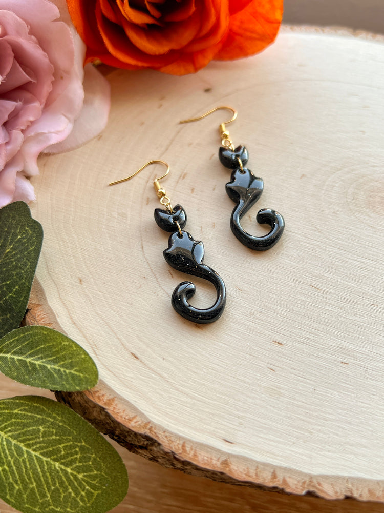 Abstract Black Cat Earrings