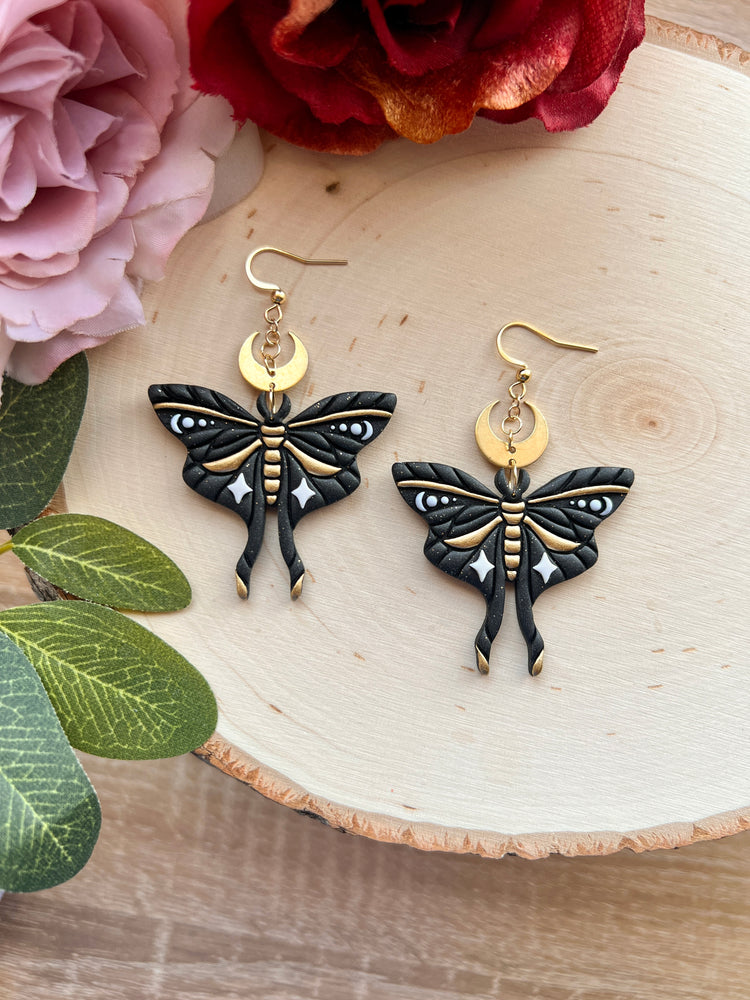 Sparkly Black Moth Earrings