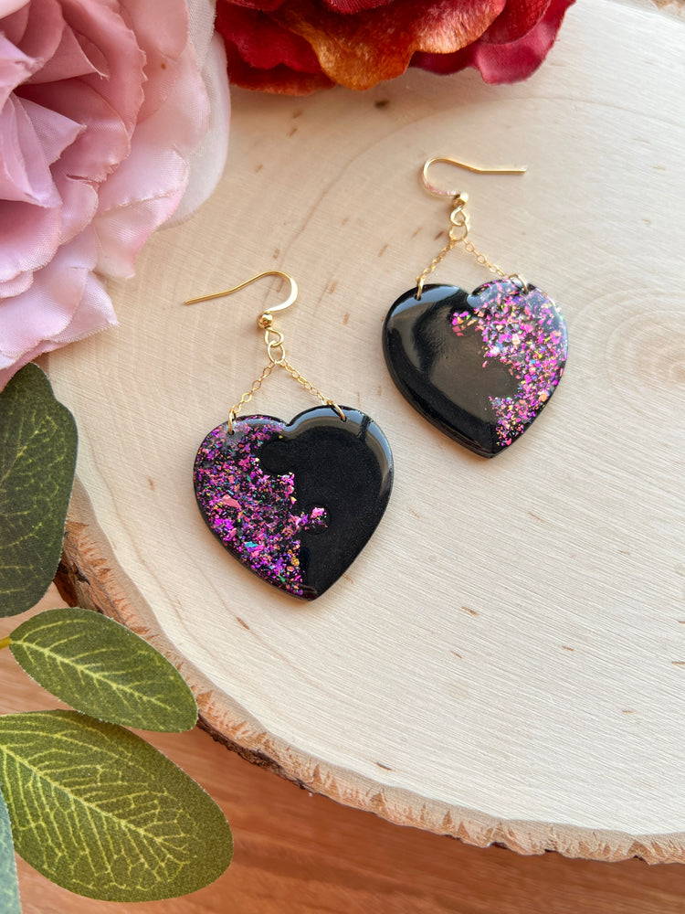 Black Puzzle Heart Dangles