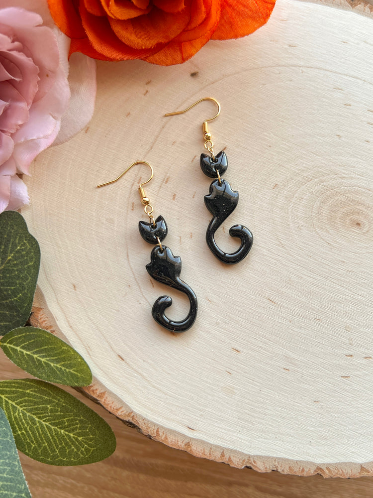 Abstract Black Cat Earrings