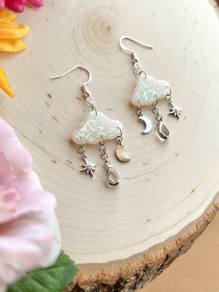 Silver Magical Opal Cloudy Evening Dangles