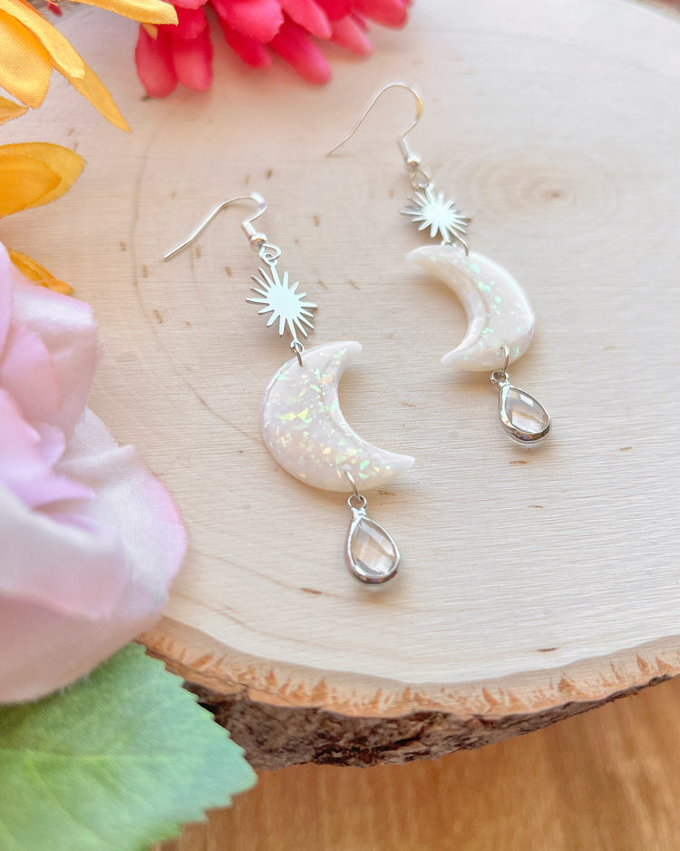 Silver Opal Clay Crescent Moons