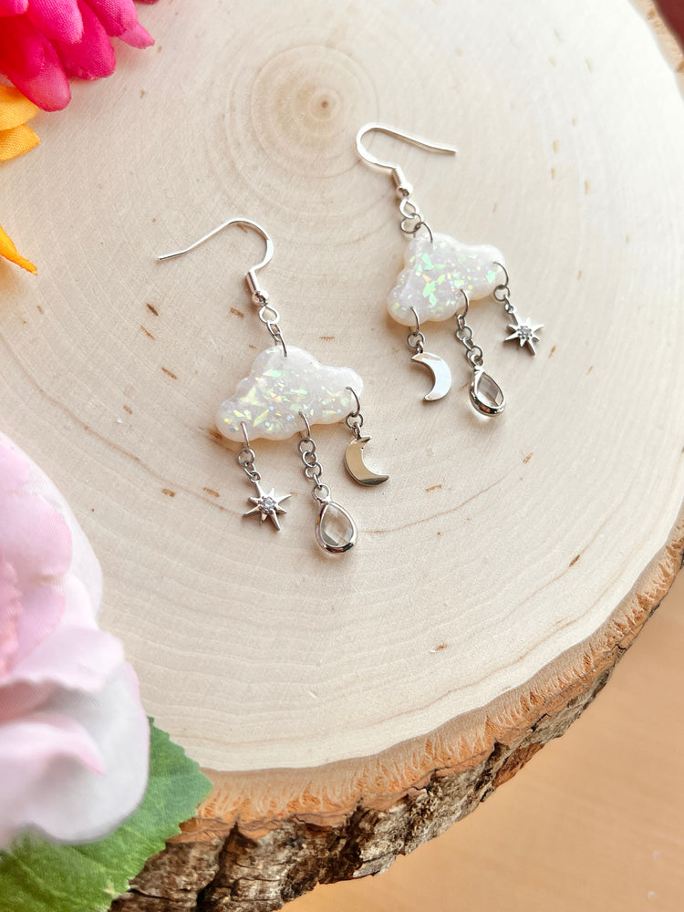 Silver Magical Opal Cloudy Evening Dangles