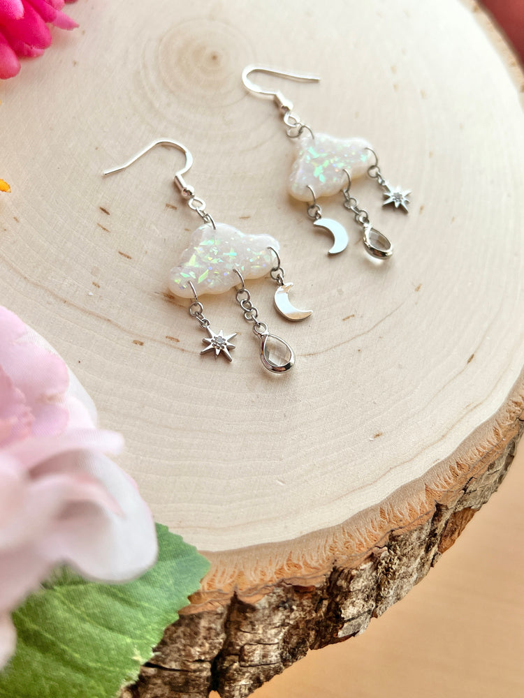 Silver Magical Opal Cloudy Evening Dangles