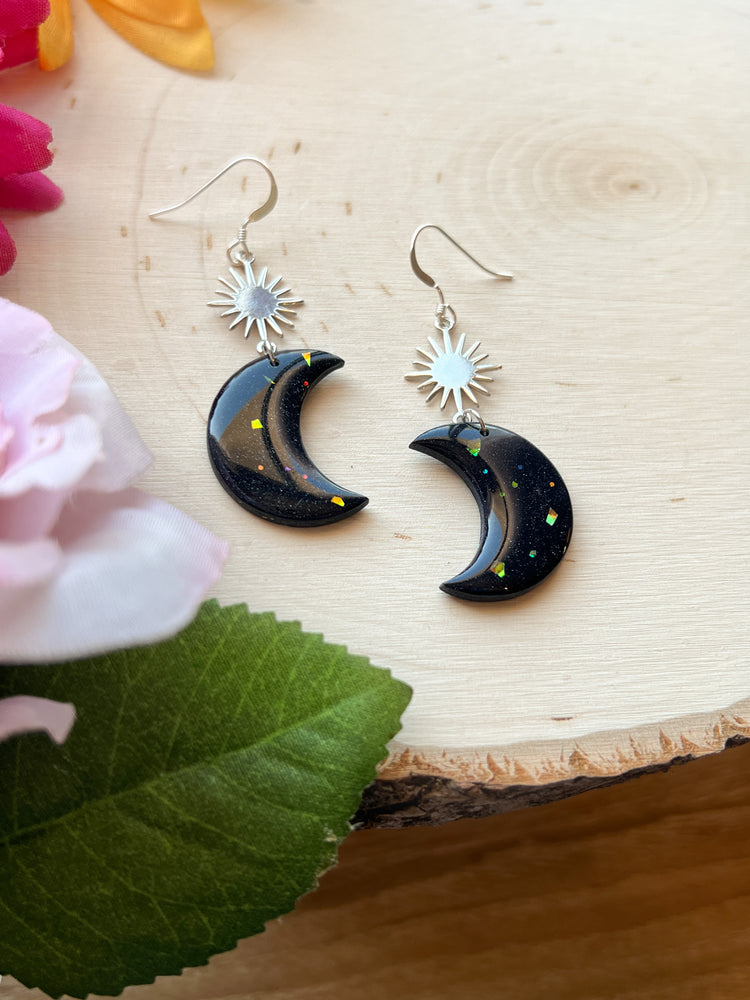 Black Opal Moon & Sun Earrings