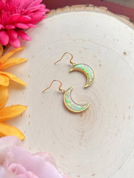 Opal Crescent Moon Hooks