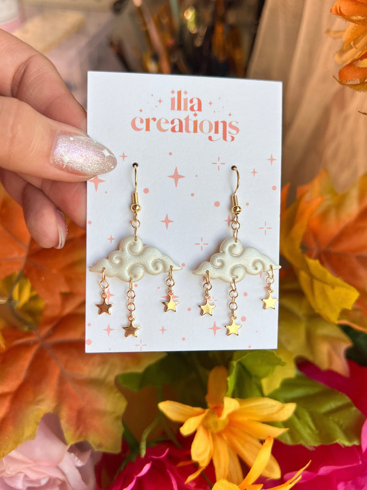 Pearl Swirly Clouds & Star Earrings