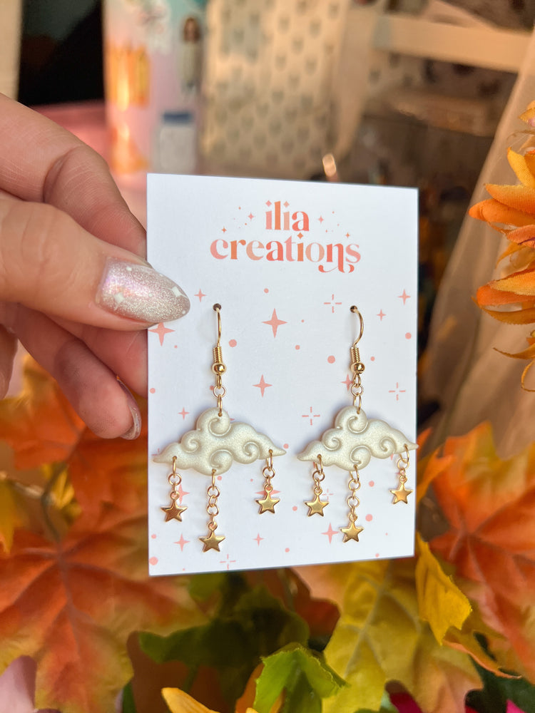 Pearl Swirly Clouds & Star Earrings