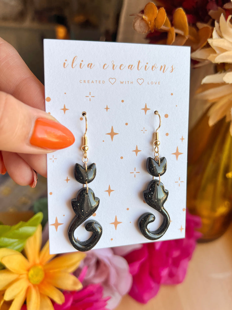 Abstract Black Cat Earrings
