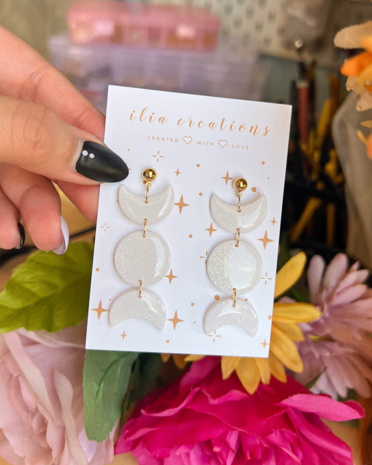 Sparky White Moon Phase Earrings