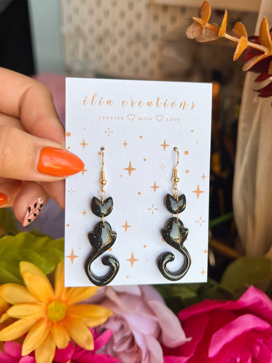 Abstract Black Cat Earrings