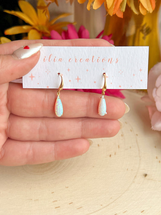 Tiny Opal Teardrop Hooks