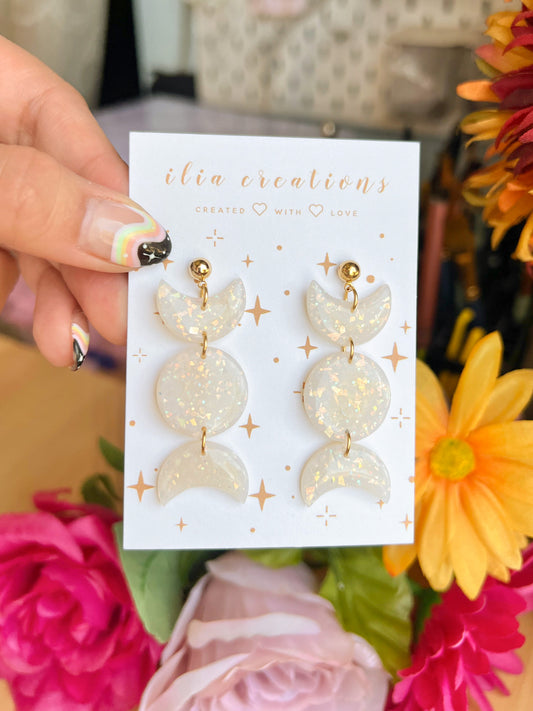 Gold Opal Moon Phase Earrings